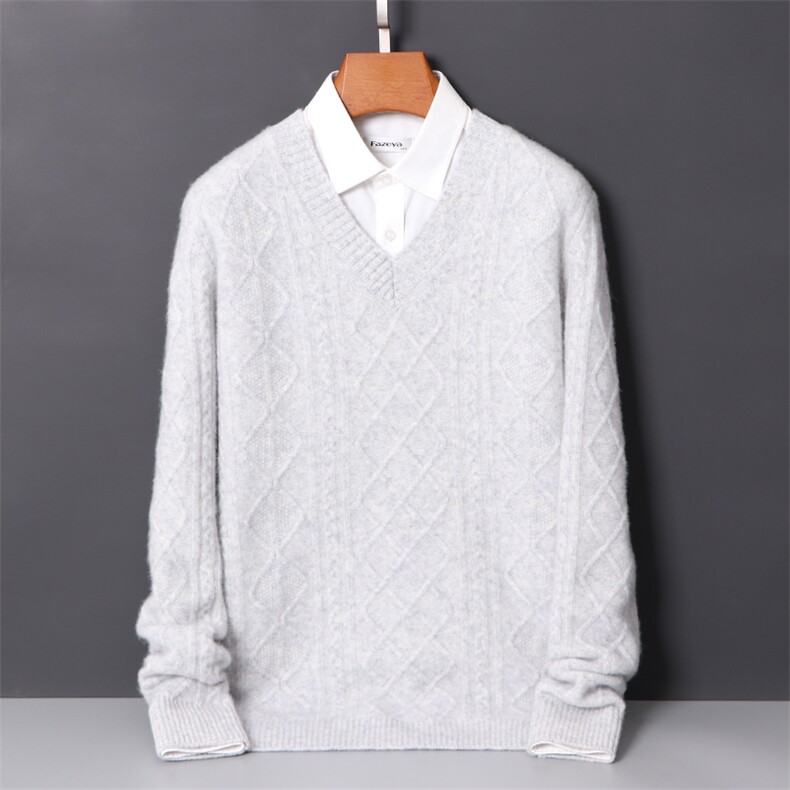 2025年秋季新款百搭男士麻花提花长袖V领羊毛衫，男装羊毛衫，迅太羊绒