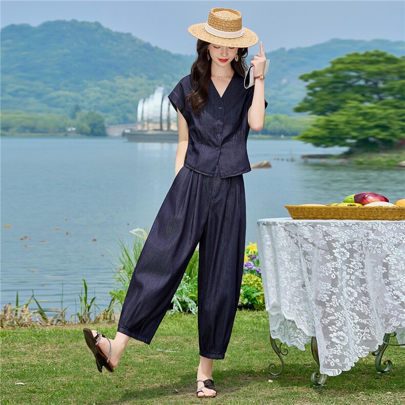 2026年夏季新品时尚气质休闲牛仔套装女,女装套装/套裙,依路服饰