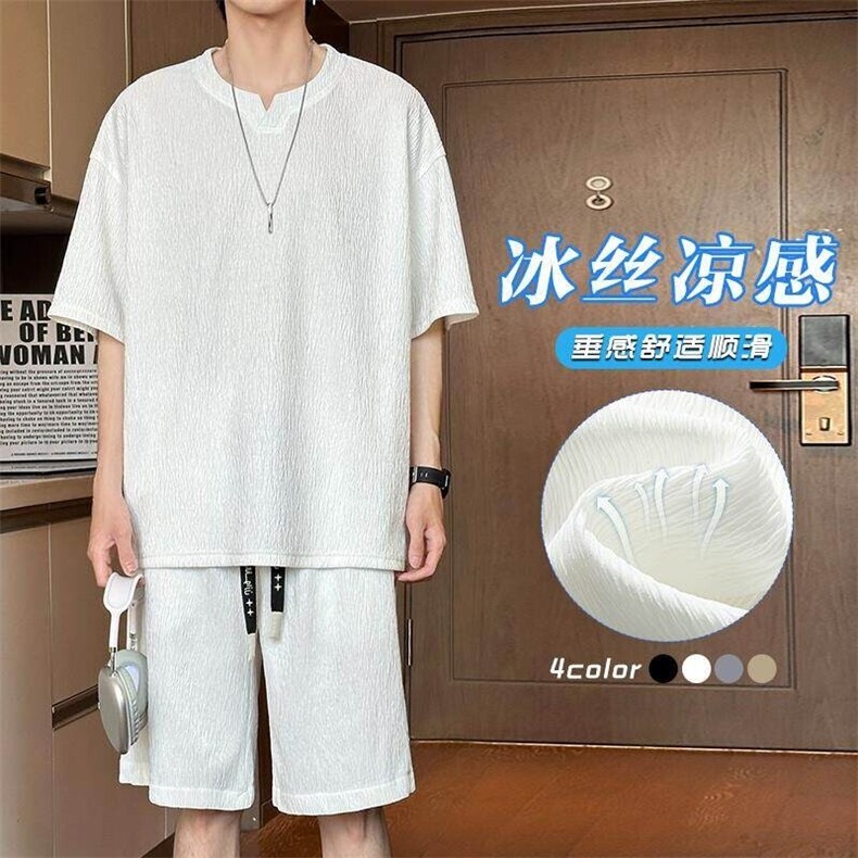 特批P45无差价夏季潮流宽松T恤男纯色休闲短袖上衣T2098+DK2140图片