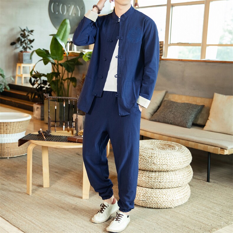 风唐装盘扣刺绣夹克中式居士服宽松大码汉服套装男A819-P115,男装夹克,钱塘788(原4013)
