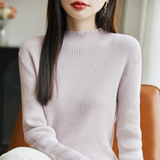 2025百搭时尚简约半高领抽条上衣，女装卫衣/绒衫，长今羊