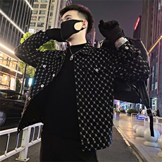 JK87/P115控155春季潮牌老花满印字母牛仔翻领夹克外套男黑首1，男装夹克，星座305B