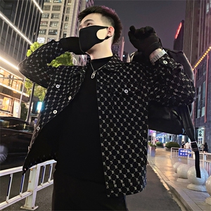 JK87/P115控155 春季潮牌老花满印字母牛仔翻领夹克外套男黑首1，男装夹克，星座305B