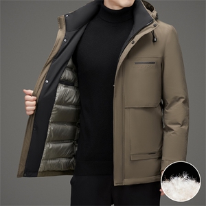 新标90白鸭绒中老年羽绒服外套男中年背部加绒羽绒服外套图片
