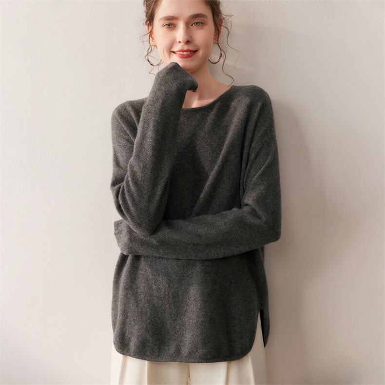 宽松韩版遮肉山羊绒衫显瘦轻盈毛衣女2025秋冬圆领保暖针织羊毛衫,针织衫/毛衣,朵沐纯羊绒