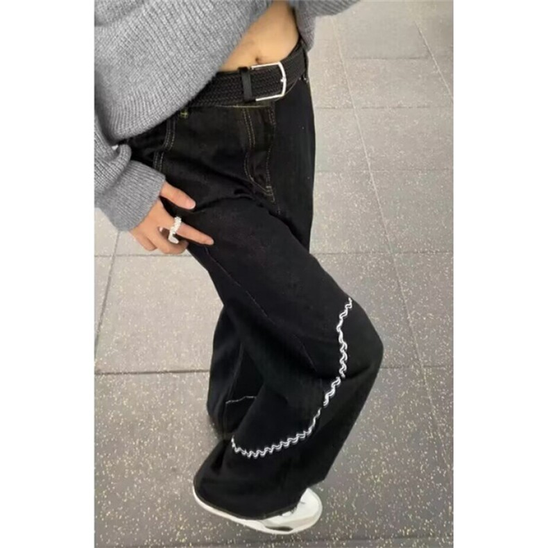 黑刺绣解构牛仔裤男潮牌复古廓形休闲宽松阔腿长裤N8806,男装牛仔裤,星座1116A（原606A-3）