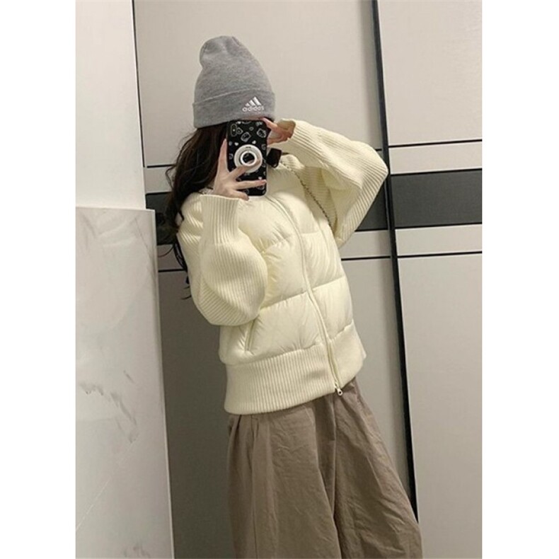 冬杏色针织拼接袖子设计棉服男女保暖立领休闲棉衣M7879,男装棉衣,星座1116A（原606A-3）