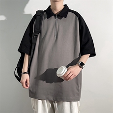 港风冰感POLO领T恤宽松百搭撞色插肩袖T恤吸汗透气TC3178-P25，男装T恤，星座717