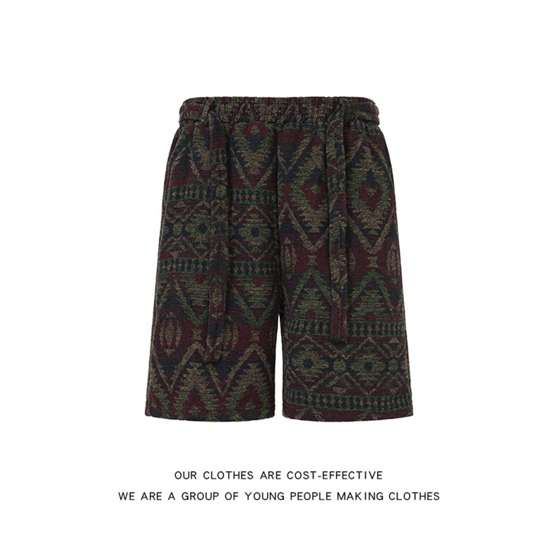 夏季民族风休闲提花短裤新款时尚高级感直筒五分裤图片