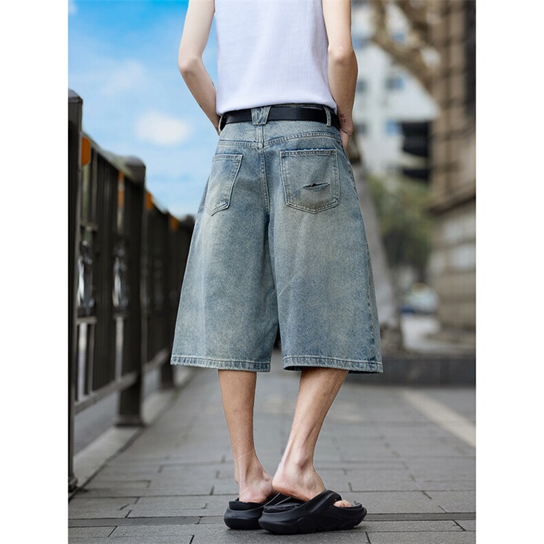 特!街景图夏季破洞牛仔裤短裤宽松潮流五分裤长期有货561P39,男装牛仔裤,星座902A