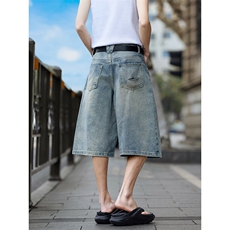 特!街景图夏季破洞牛仔裤短裤宽松潮流五分裤长期有货561P39，男装牛仔裤，星座902A