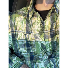 美式复古扎染衬衫男秋季小众高级感格子衬衣oversize大码情侣外套，男装衬衫，星座908-1