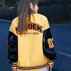 美式vibe字母刺绣棒球服男女春秋新款皮拼接外套情侣复古飞行夹克，男装夹克，星座1210-1