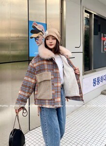 格子大毛领图片