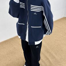立领拼接条纹开衫外套男女秋冬季复古休闲运动夹克上衣JK018，男装夹克，星座1116A（原606A-3）