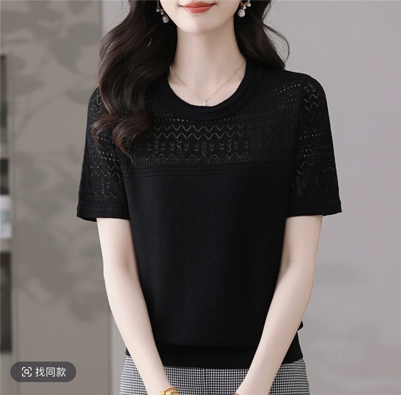 莱赛尔天丝镂空圆领短袖女,女装T恤,晨旭羊绒