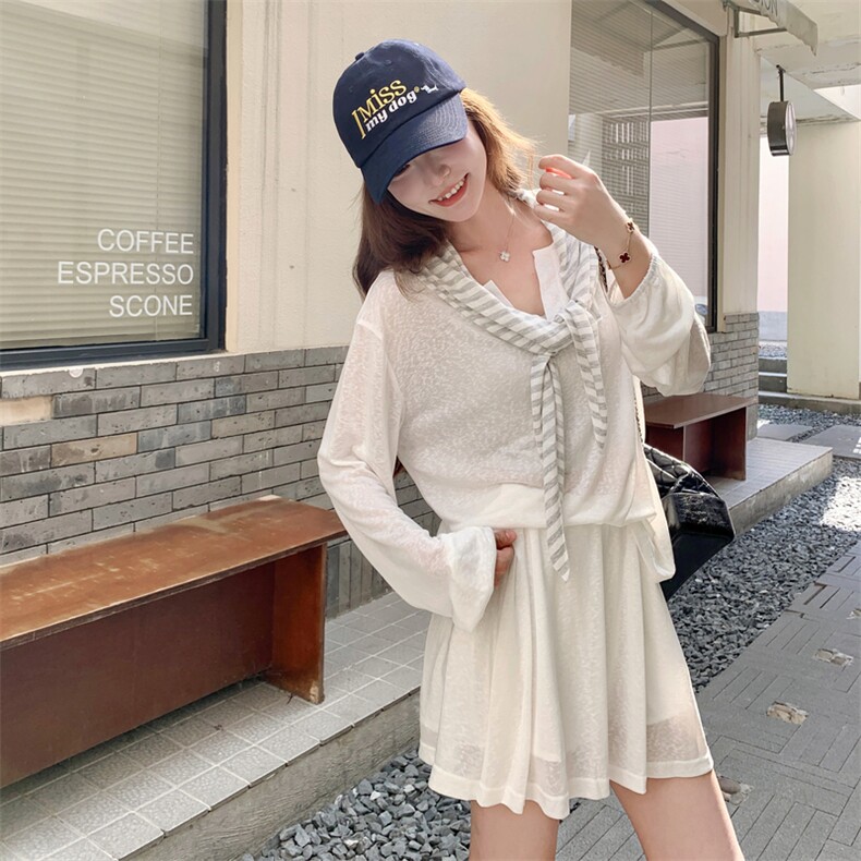 现货韩系慵懒风宽松上衣条纹披肩短裤三件套装2C135-8897P145K218,女装套装/套裙,2C135