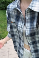 特批P30无差价夏季腊肠狗刺绣格子衬衫男大码短袖衬衫外套CD5473，男装衬衫，电商A001