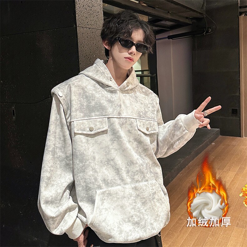 已下单宽松休闲高街氛围感卫连帽卫衣痞帅潮男常规P65加绒P75,男装卫衣,电商B319