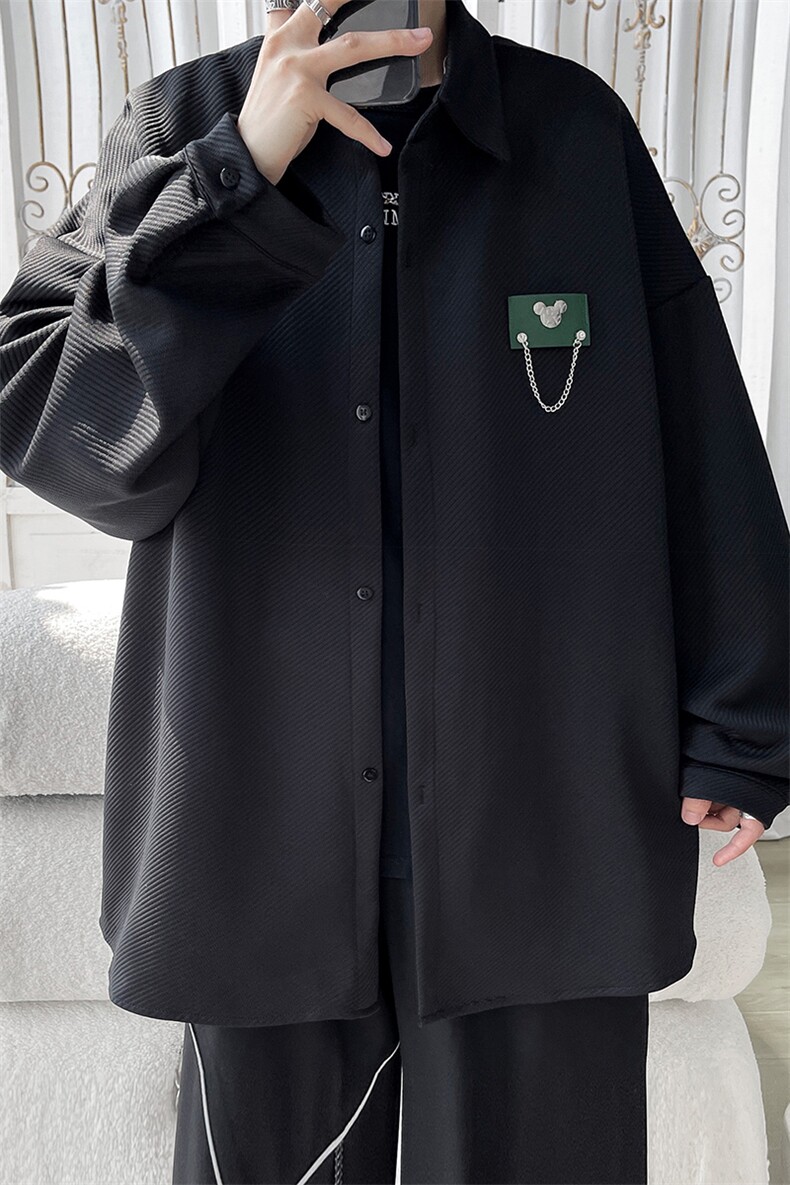 现货厚款长袖衬衫男港风宽松KD500-P50,男装衬衫,电商D312-1