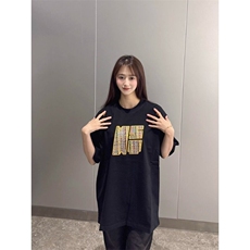 藏青色刺绣高级感情侣款重磅短袖T恤男女春夏季美式复古半袖上衣，男装T恤，星座506A
