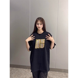 藏青色刺绣高级感情侣款重磅短袖T恤男女春夏季美式复古半袖上衣图片