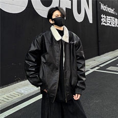 美式复古加绒保暖羊羔绒pu皮棉衣外套男宽松加厚棉服机车服p128，男装棉衣，电商C307