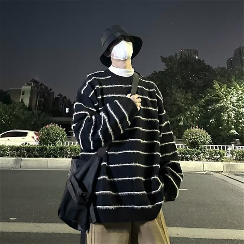 美式圆领毛衣男慵懒风休闲针织衫 M8822 P48图片