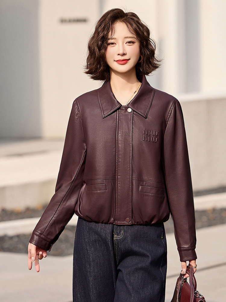 海宁皮衣外套女短款2025年新款春秋时尚宽松小个子绵羊皮夹克上衣,女装皮衣,臻衣坊