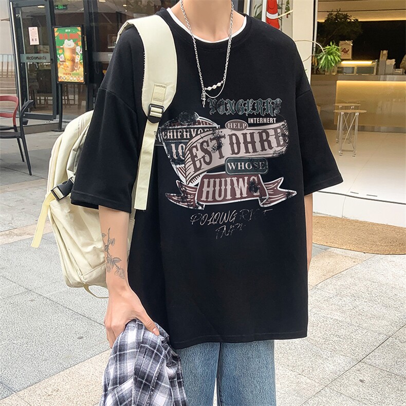 B239-1097-P25美式创意字母印花夏季高街重磅落肩袖短袖T恤男,男装T恤,星座514-2(原B239)