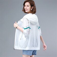 防晒衣女夏季韩版休闲白色减龄夹克防晒衣蝙蝠衫棒球服薄外套女，女装防晒衣，曼沙奕珂
