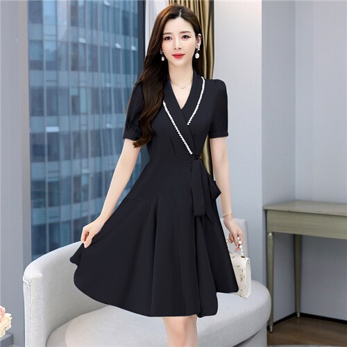 2023年夏季韩版通勤中长款钉珠连衣裙，女装连衣裙，卡杰菲