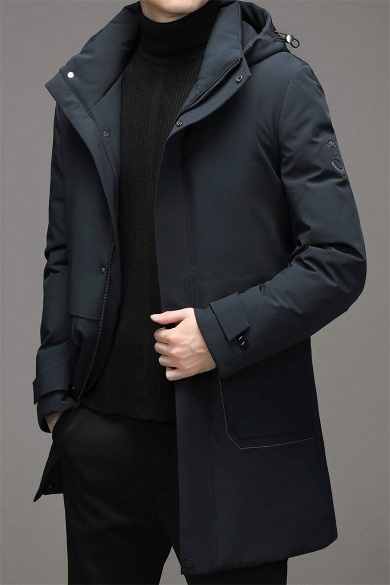 男士休闲宽松中长款冬季连帽厚款男士时尚羽绒服SNNYR869820-P330，男装羽绒服，电商B212（原钱塘6029）