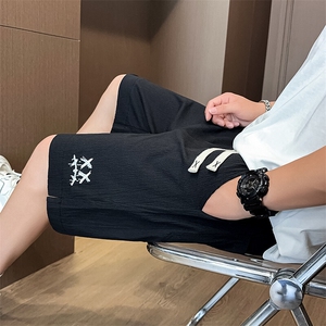 泡泡格夏季水洗刺绣短裤男纯棉宽松五分裤沙滩裤XZ310B-DK03-P27图片