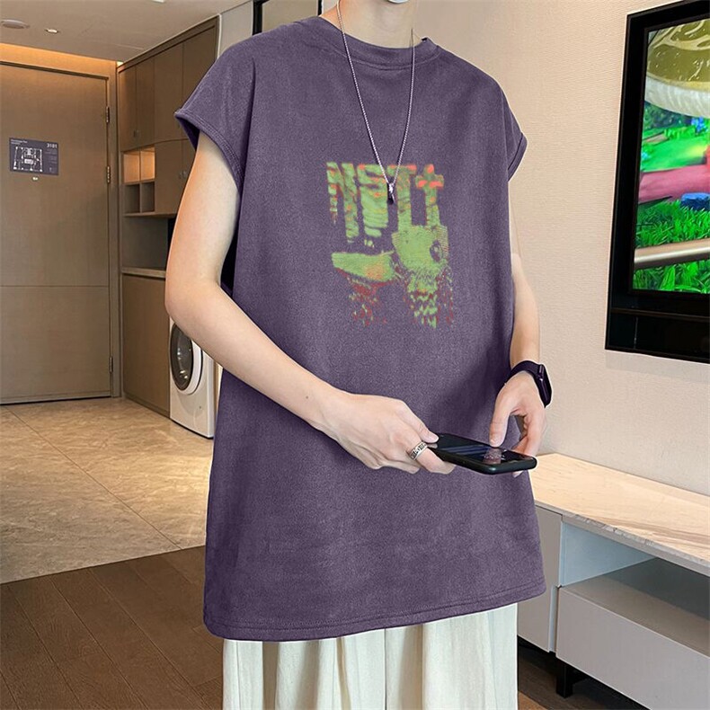 可设48小时发货支持抖音得物来样二开240克重磅美式麂皮绒背心t恤图片