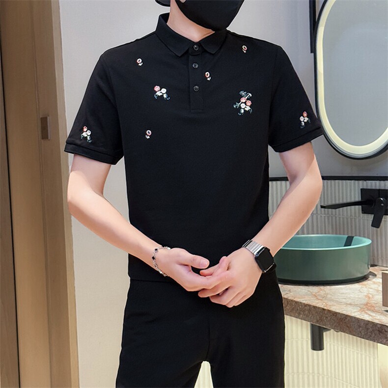 2025夏季短袖T恤碎花刺绣翻领Polo衫-25136-P53,男装T恤,电商D342