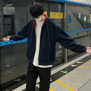抖音得物二开美式高街重磅结构双层撞色连帽卫衣开衫外套W116图片