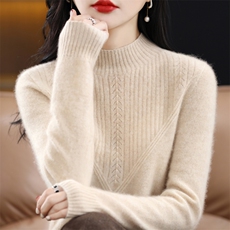 半高领纯色2024年秋冬季针织衫新款毛衣女士打底衫，女装针织衫/毛衣，暖娇绒
