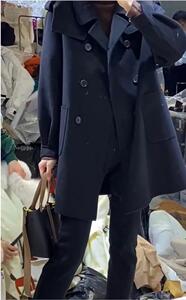 2021秋冬新款韩版女装时尚大方休闲六粒扣双口袋百分百双面呢图片