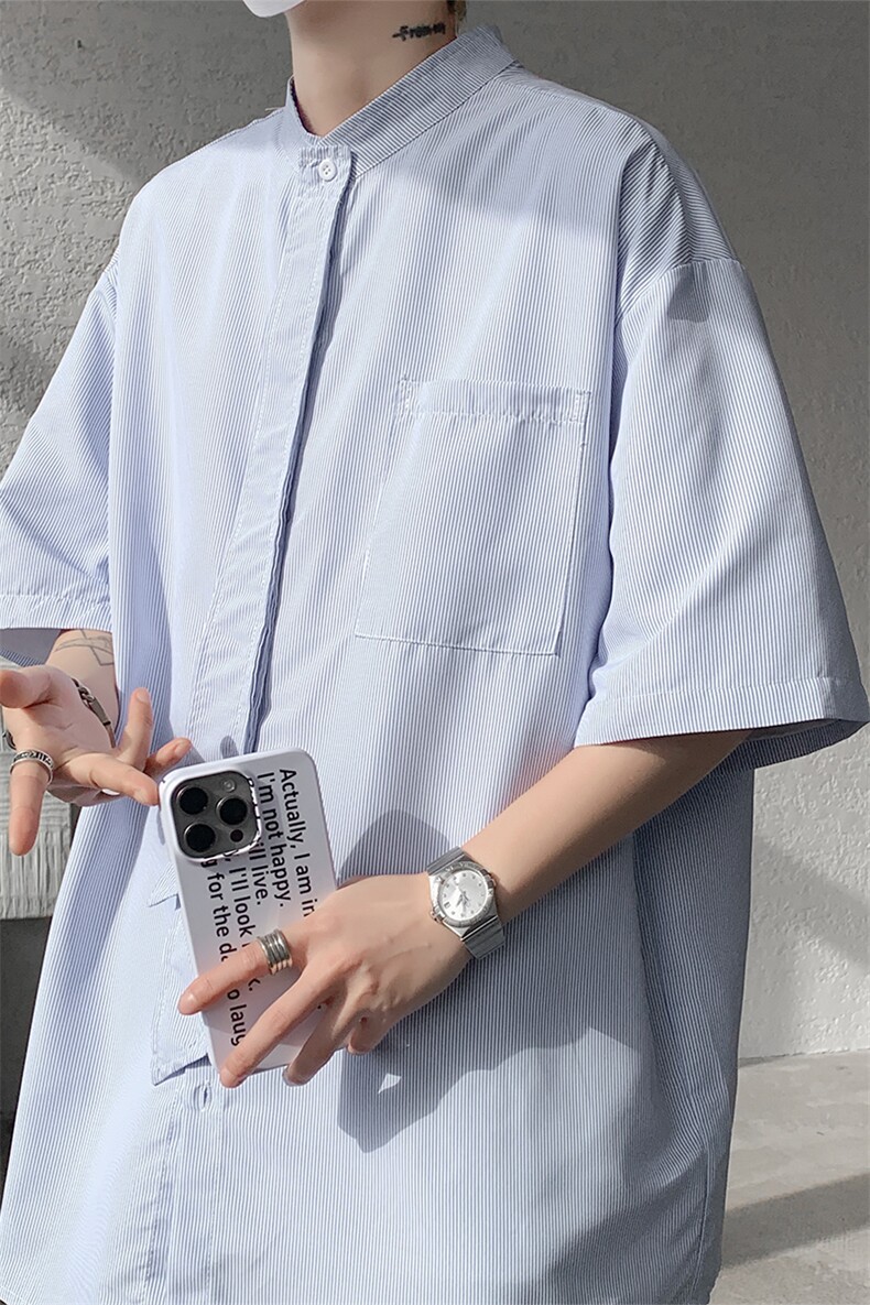 明星私服学院风条纹衬衫搭配可拆卸领带英伦风条纹打底衬衫P38,男装衬衫,电商B319