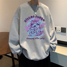 华夫格卫衣圆领卫衣男大码长袖t恤男外套HW76317-P30加绒款-P40，男装卫衣，电商A040