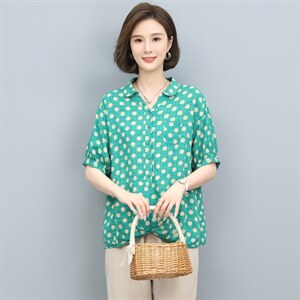 短袖衬衫女套头2022夏装新款韩版气质波点时尚宽松显瘦衬衣图片