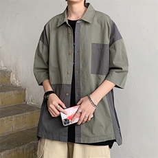 现货2022春夏休闲拼接工装衬衫ins衬衣文艺短袖男外套W684-P30，男装衬衫，星座512-2