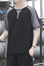 2023青少年夏季冰丝速干拼色圆领短袖百搭休闲T恤T8377P25，男装T恤，星座914