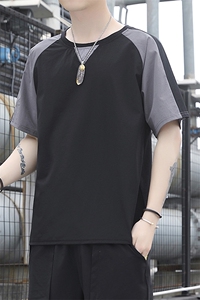 2023青少年夏季冰丝速干拼色圆领短袖百搭休闲T恤T8377P25图片
