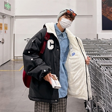 两面穿连帽加绒排扣棉衣男女双面棉服情侣棉袄外套3328-P80控118，男装棉衣，星座207