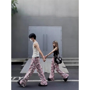【有货】DA136-批58夏季新款嘻哈粉迷彩街头直筒宽松男女工装裤图片