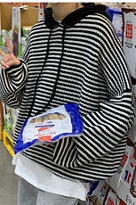 秋冬装连帽毛衣宽松男装条纹毛衫休闲针织衫XZ716A-1-M269P75，男装针织衫/毛衣，星座716A-1（原星座815）