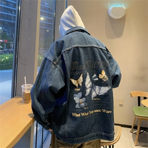 大货 秋季蝴蝶印花复古高街牛仔夹克男潮流痞帅潮牌外套JK913-P88图片