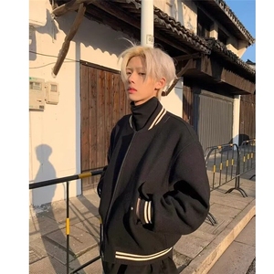 毛呢棒球服高品质美式复古休闲百搭短款显高秋冬外套男